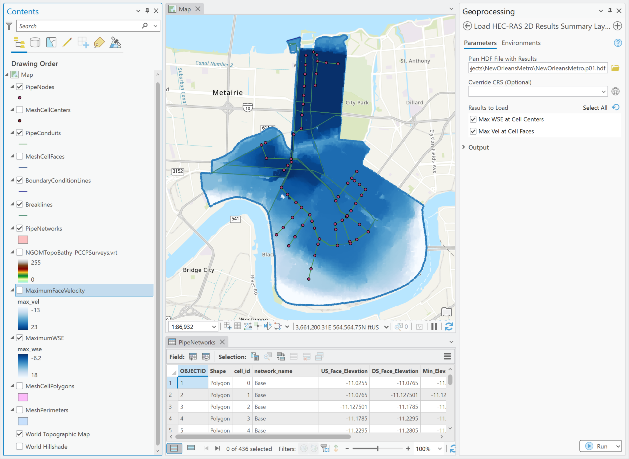 New Orleans maximum WSE and velocity summary layers